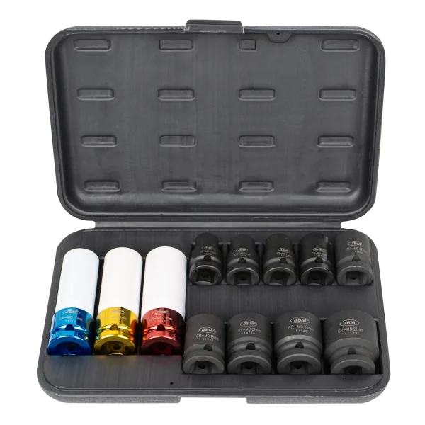 SET DE 12 VASOS DE IMPACTO DE 1/2" HEX. ESPECIAL EXTRACCIÓN RUEDAS